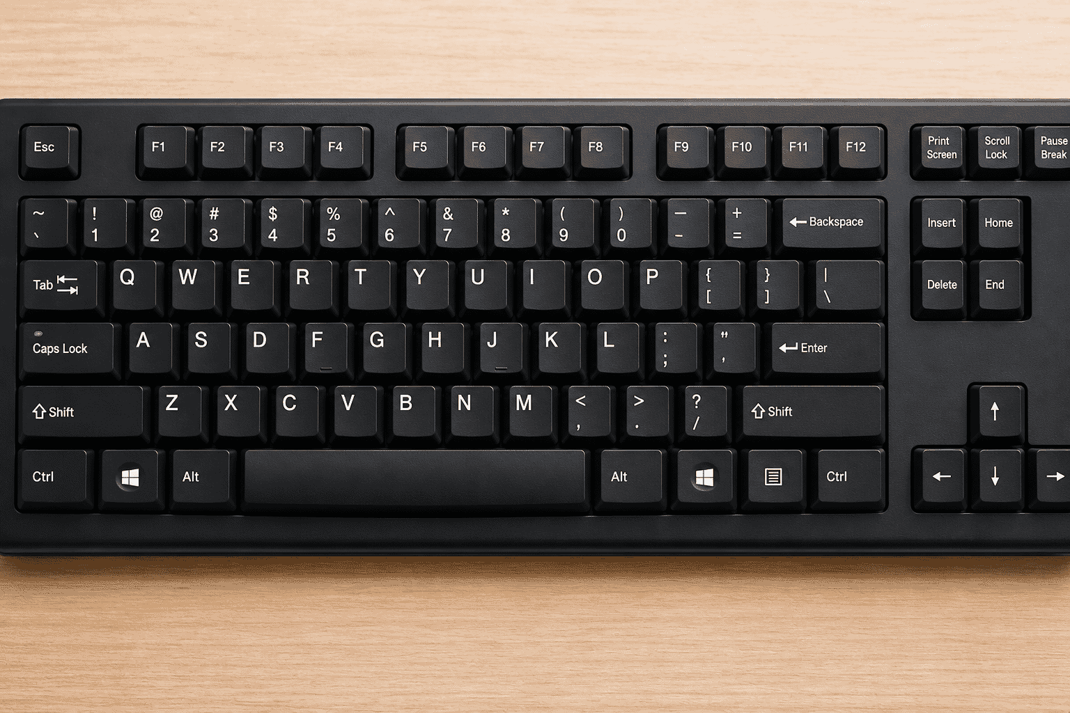 Close-up of a standard computer keyboard.