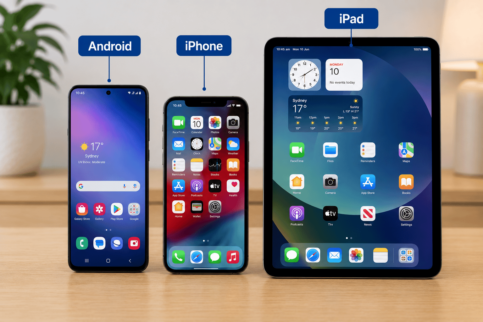 Examples of Android and Apple mobile devices placed side by side.