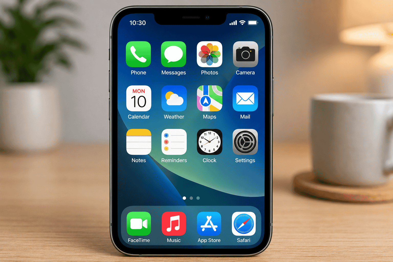 Smartphone home screen displaying common everyday apps.