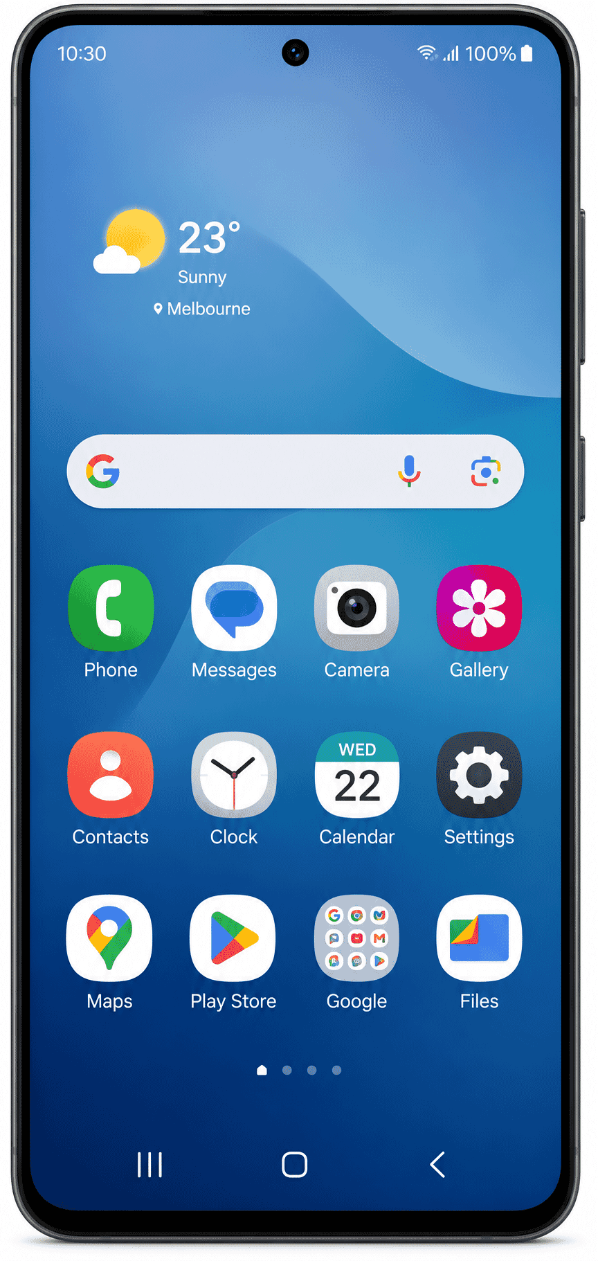 Android phone home screen displaying common app icons.