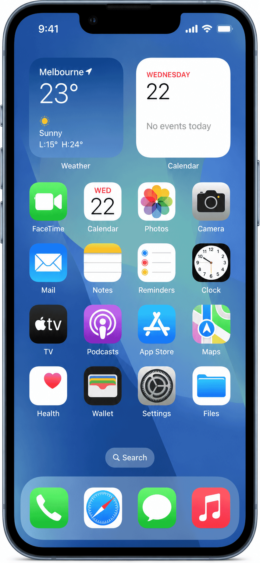 iPhone home screen displaying app icons.