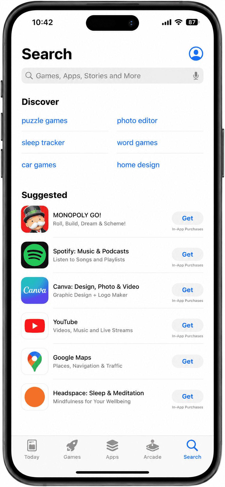 Apple App Store on iPhone showing apps available to install.