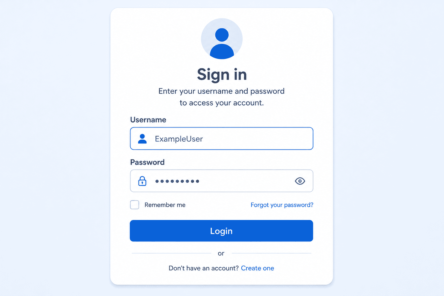 Example login screen showing username, password and login button.
