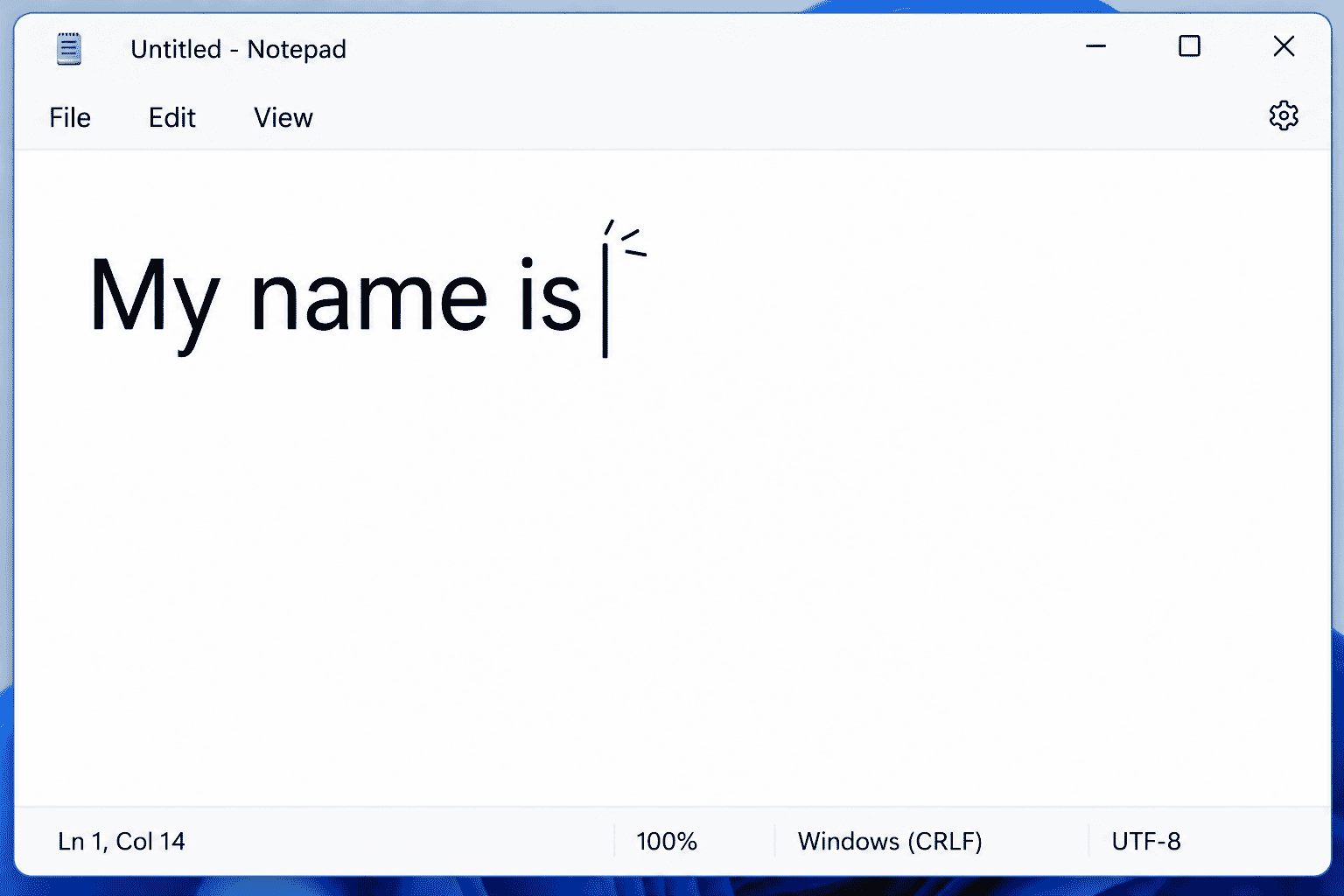 Blinking typing cursor shown in a text document.