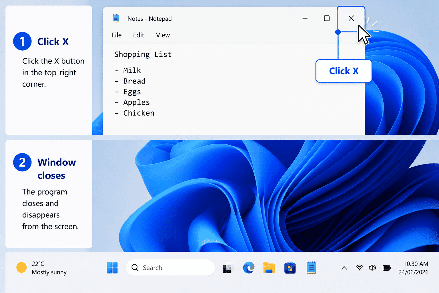 Closing a Windows program using the Close button.