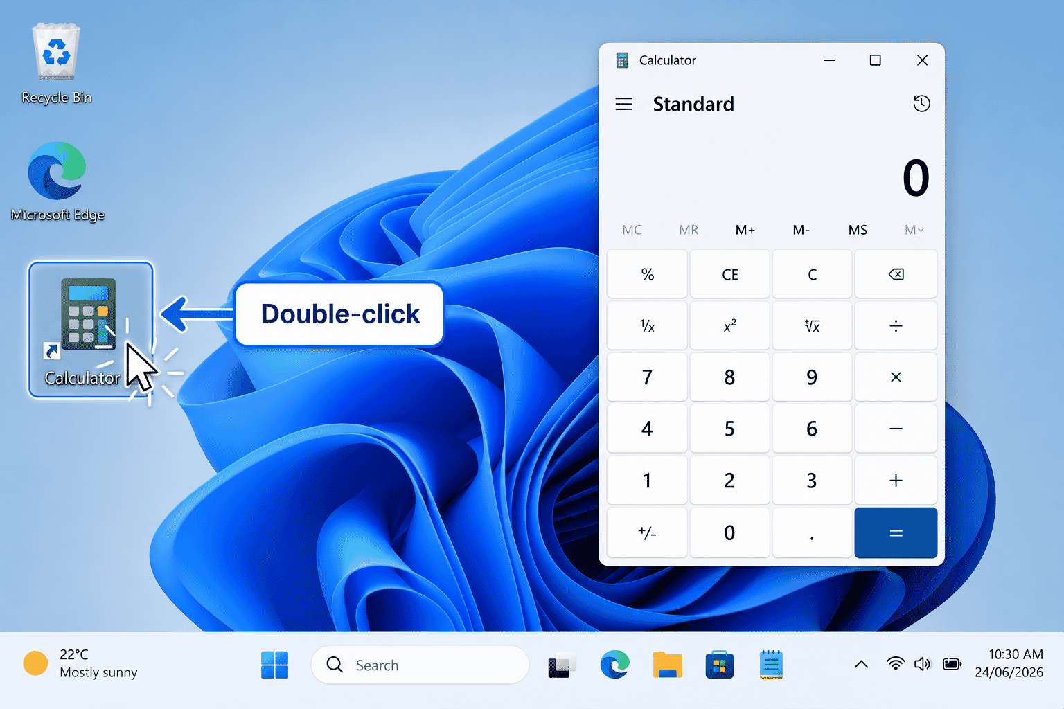 Opening a desktop shortcut by double-clicking.