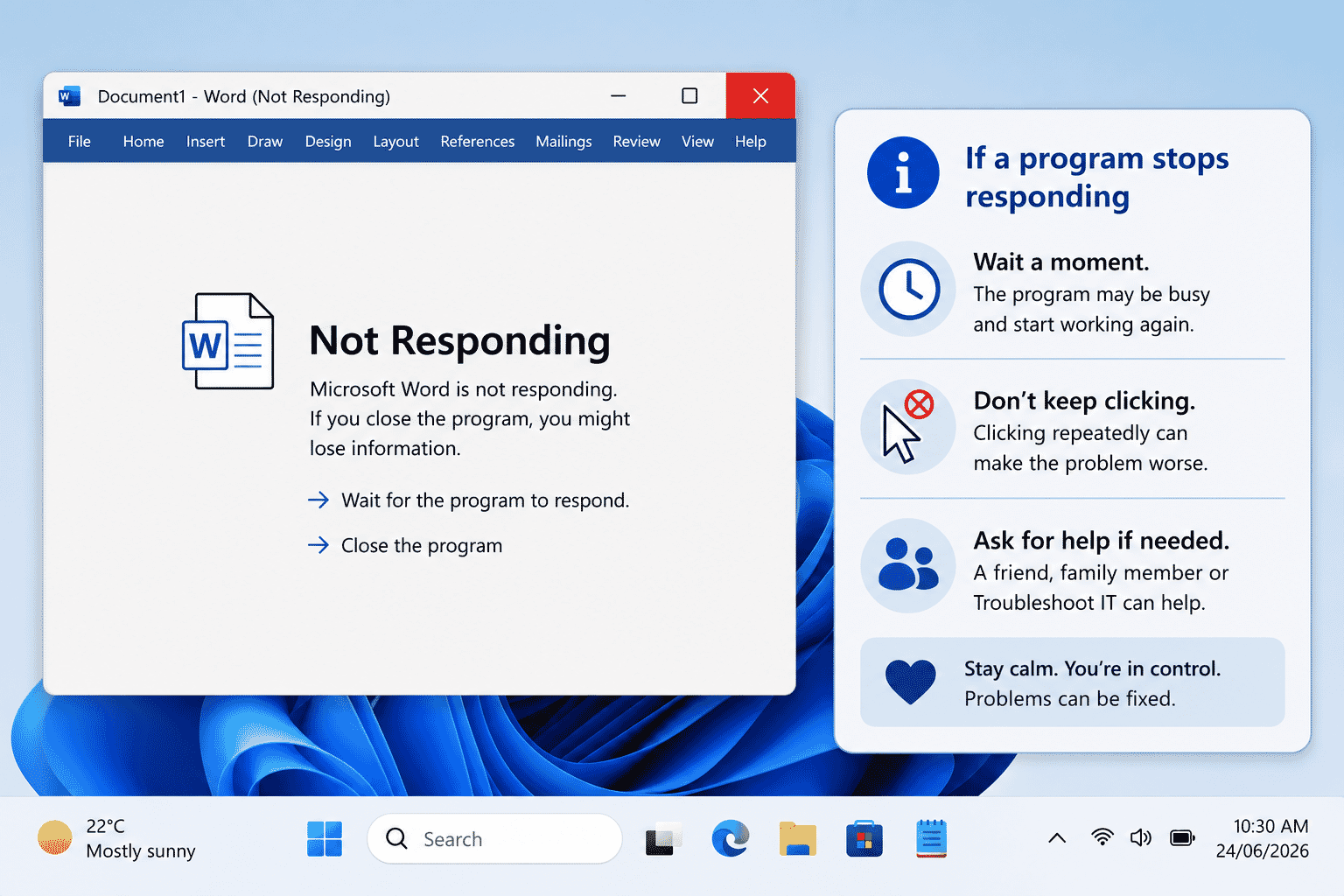 Example of a Windows application that has stopped responding.