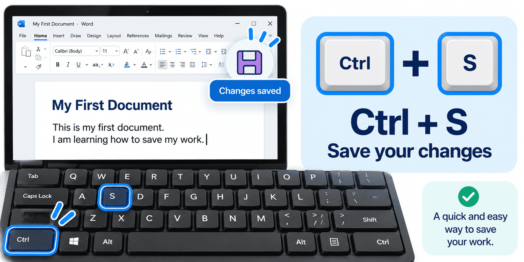 Keyboard showing the Ctrl and S keys used to save changes.
