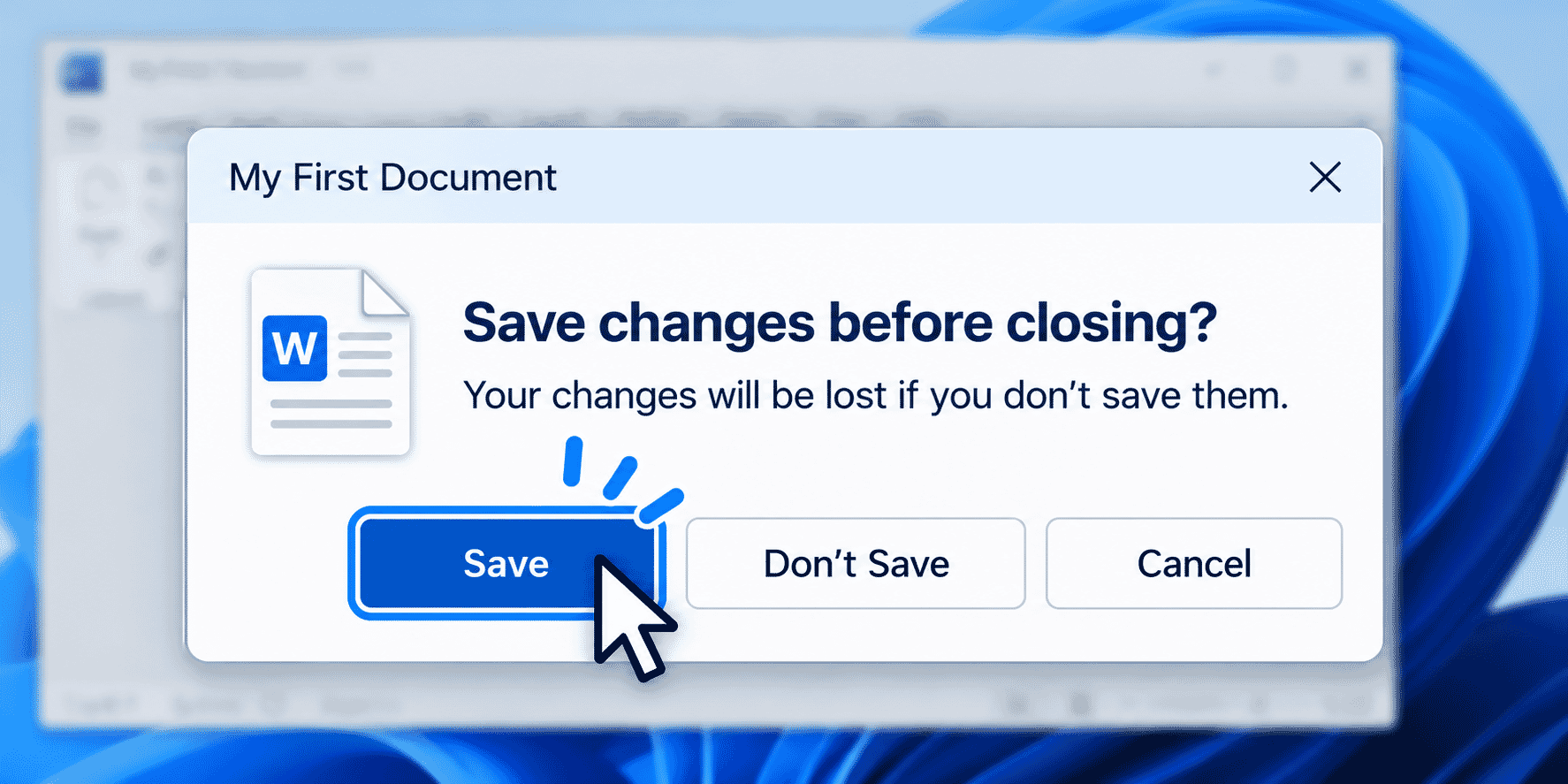 Windows message asking whether to save changes before closing a document.