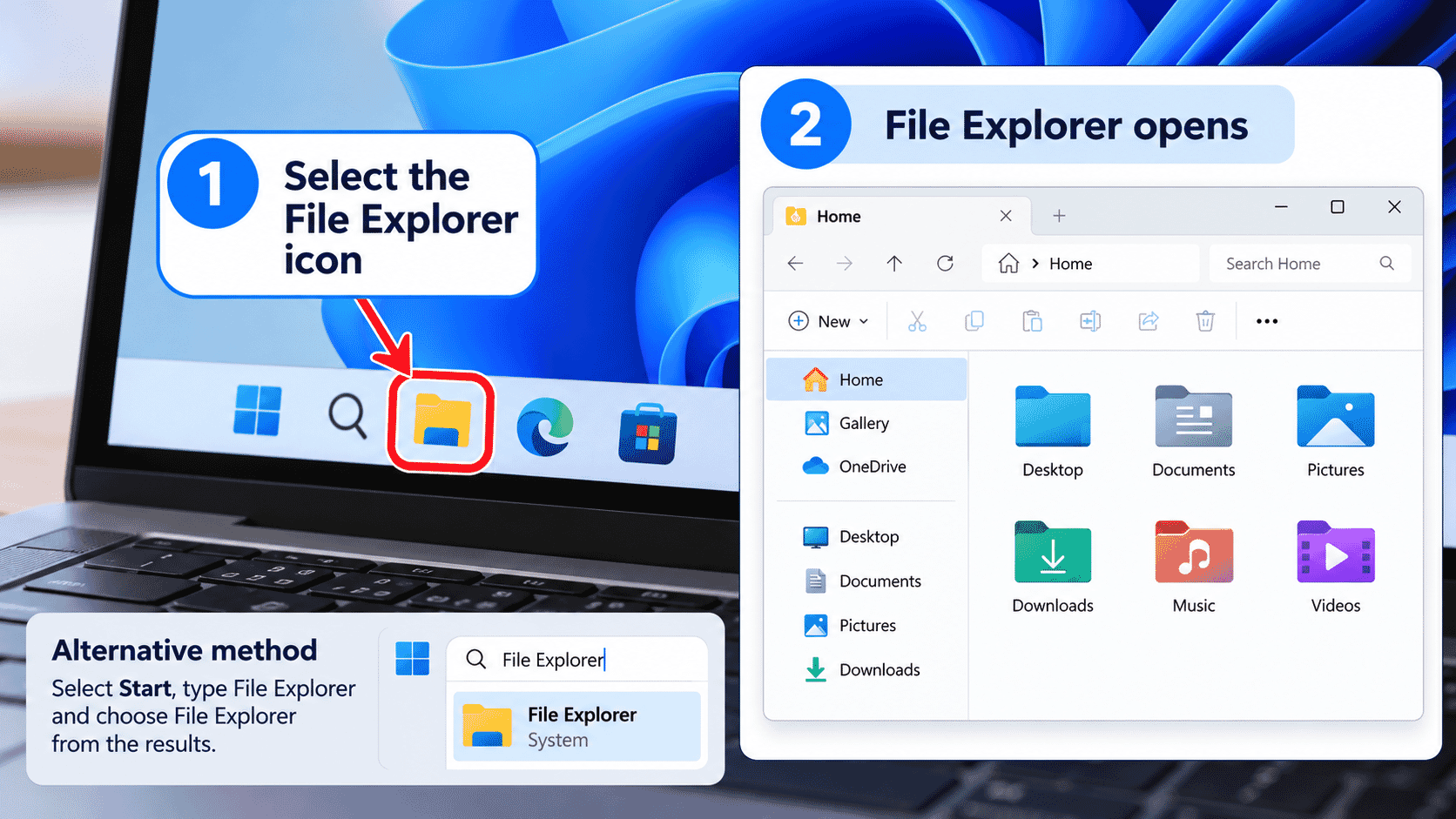 Windows 11 taskbar with File Explorer folder icon highlighted.