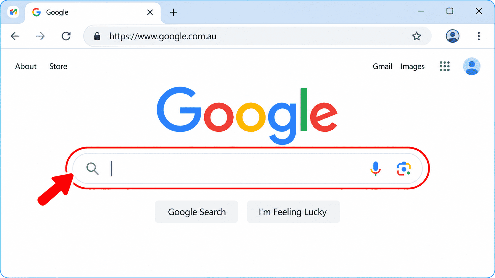 Google search page with search box highlighted.
