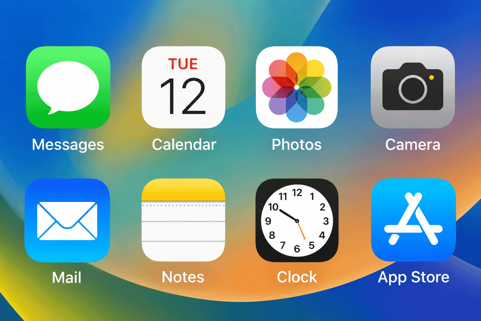 Close-up example of app icons and their names on an iPhone or iPad Home Screen.