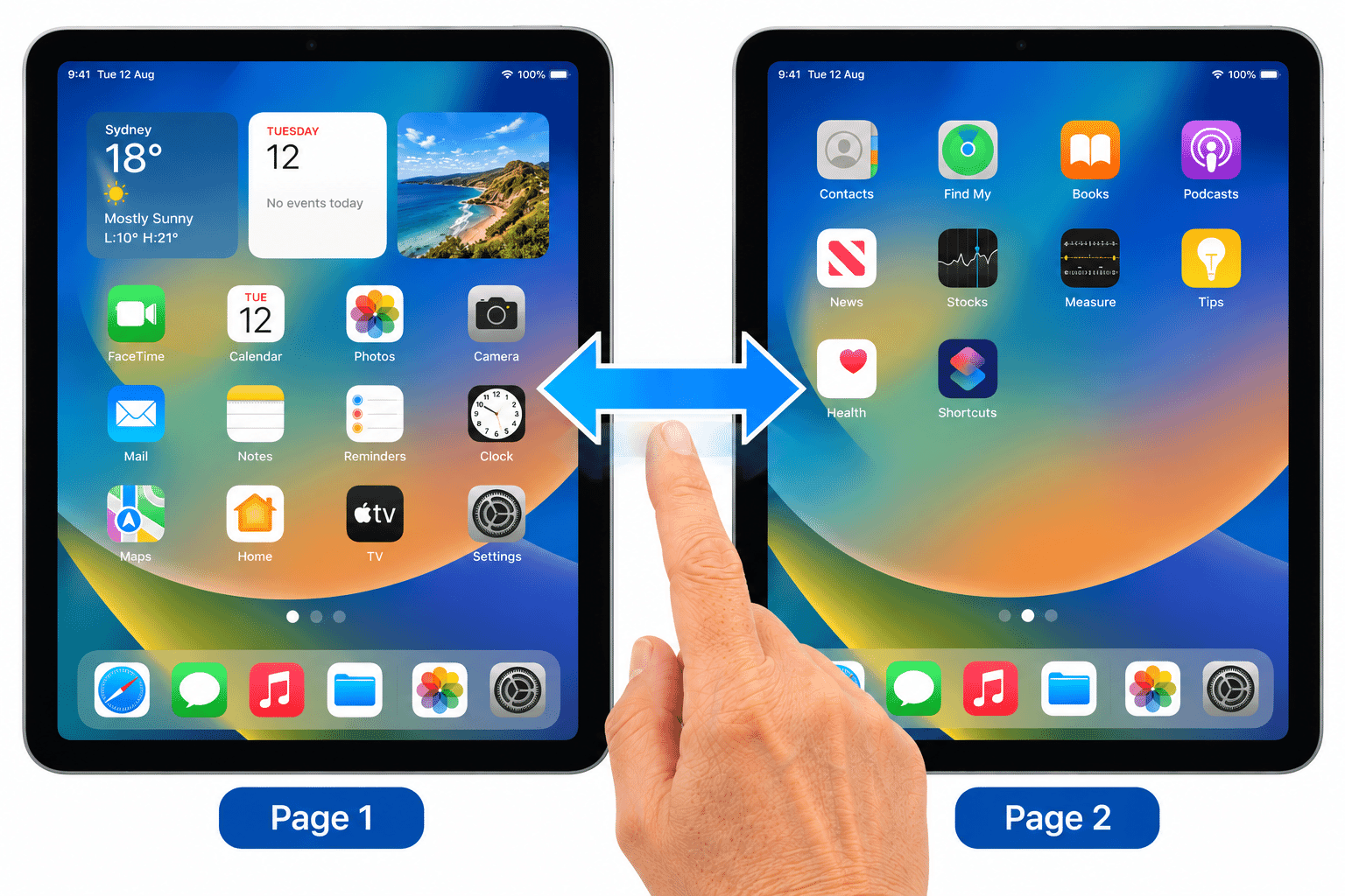 Diagram showing a swipe between two Home Screen pages.
