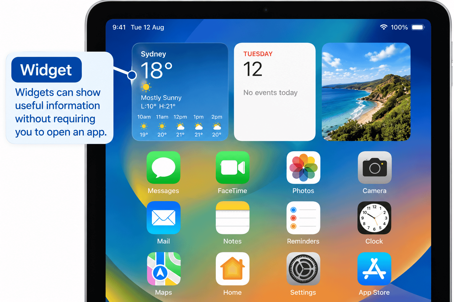 Example of a widget displayed alongside apps on an iPhone or iPad Home Screen.