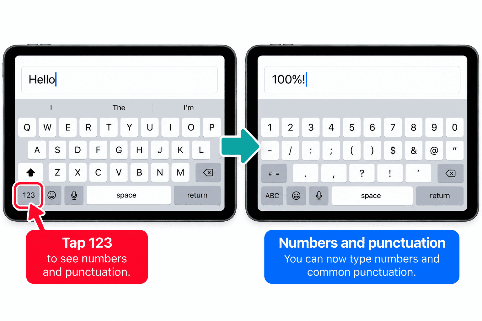 On-screen keyboard showing numbers and common punctuation.