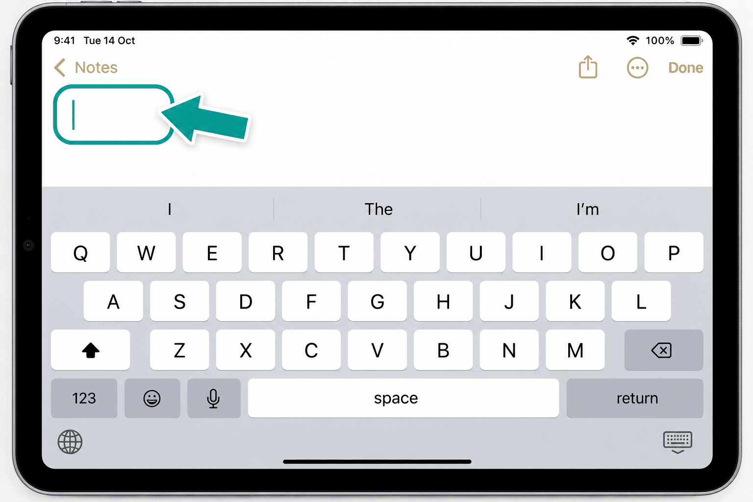 Text field selected with the on-screen keyboard visible underneath.